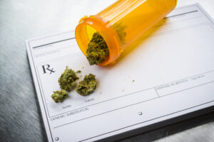 medical marijuana on top of a prescription paper